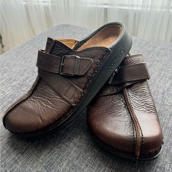 Rare 🌪️🔥Footprints by Birkenstock Brown Leather Clogs Size EU 38 US 7 - Picture 1 of 11